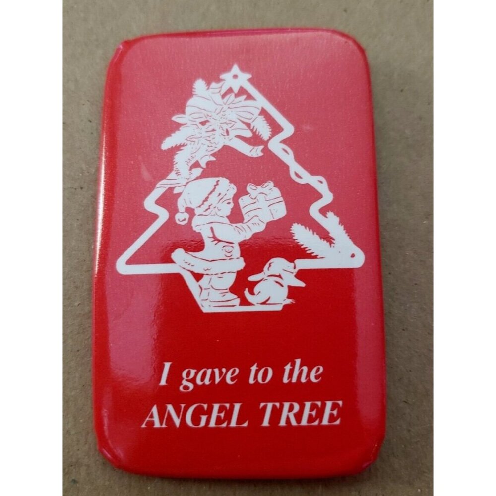 I Gave To The Angel Tree Little Girl Puppy Dog Tree Rectangle Pin Back Button  A